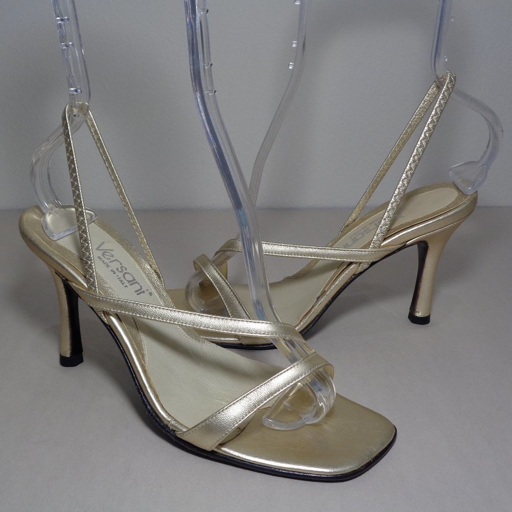 Versani Size 7.5 M Style 3021 Platinum Leather Heeled Sandals New Women's Shoes
